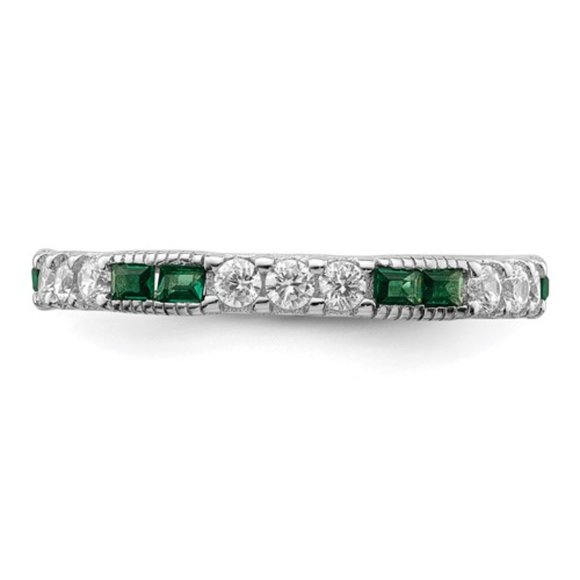Sterling Silver Rhodium-plated Synthetic Green Spinel and CZ Band Ring - Picture 3 of 5